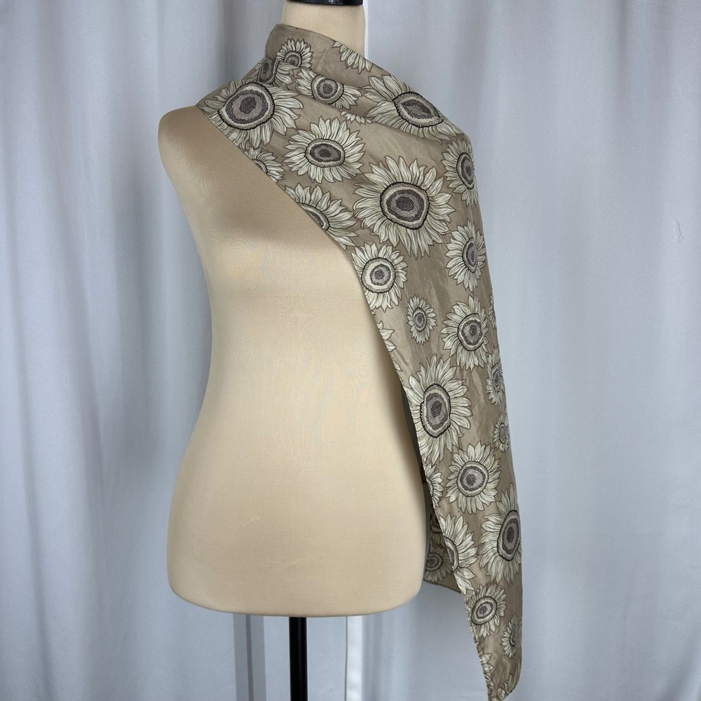 Vintage 100% Silk Sunflower Floral Scarf Korea 60.5 x 10.5" Women's READ